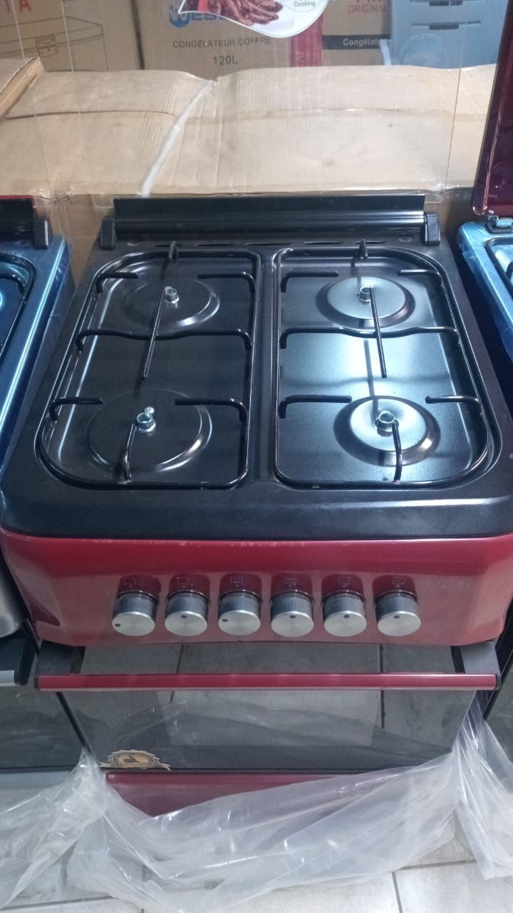 Cuisinière à Gaz Ferre 4 Feux avec Four Intégré - Rouge et Noir