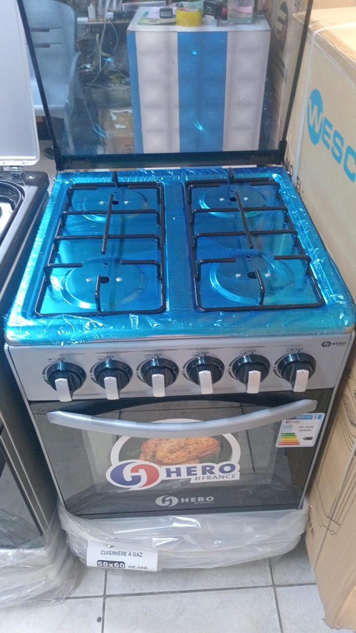 Cuisinière à Gaz Hero France 4 Feux 50x60 - Inox et Noir