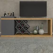 Meuble TV-Bar « Madrid » Multiusage Chêne & Anthracite (jusqu'à 60")