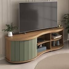 Meuble TV Design Organique "Magnum" Chêne Clair et Menthe