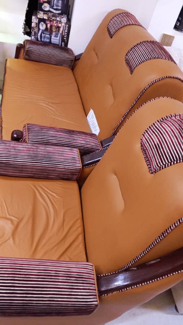 Ensemble Canapé Droit et Fauteuils Simili Cuir Caramel